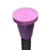 A purple plastic object sitting on top of a black pole.