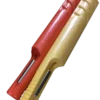 A red and yellow plastic tube with two ends.